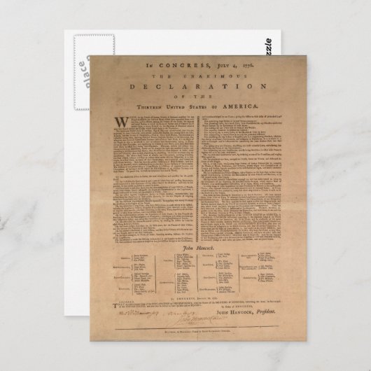 Carte Postale Déclaration d'indépendance (Devant / Derrière)