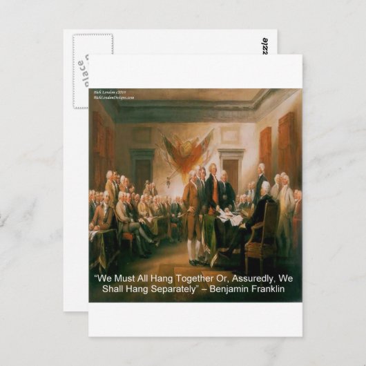 Carte Postale Déclaration d'indépendance & Citation de Ben Frank (Devant / Derrière)