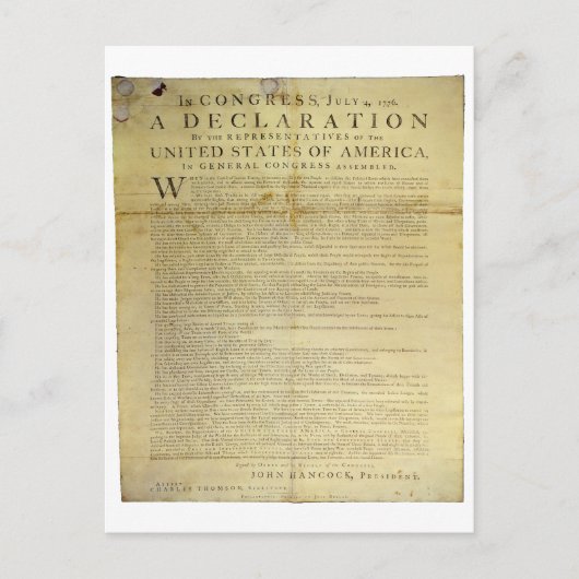 Carte Postale Déclaration d'indépendance Dunlap Broadside 1774 (Devant)