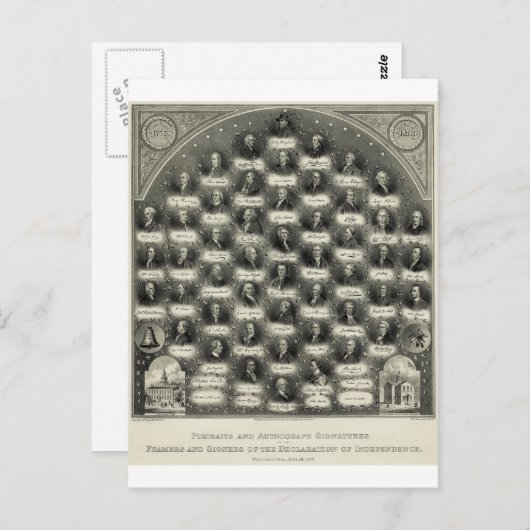 Carte Postale Déclaration d'indépendance Portraits Signatures (Devant / Derrière)