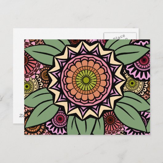 Carte Postale Déco Fandango en orange et vert (Devant / Derrière)