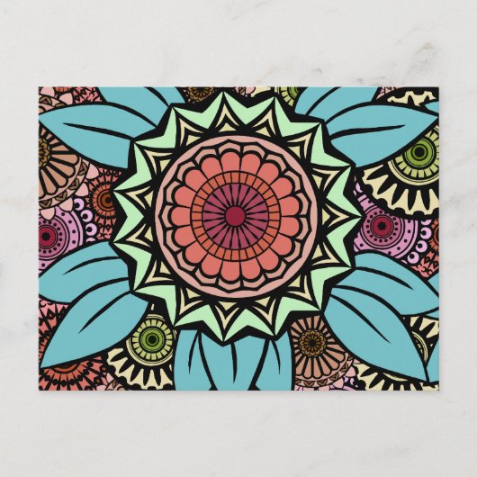 Carte Postale Déco Fandango en Turquoise et Orange (Devant)