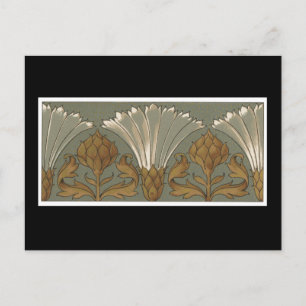 Carte Postale Déco Fleurs Ventilateurs Blanches Avec Or et Gris
