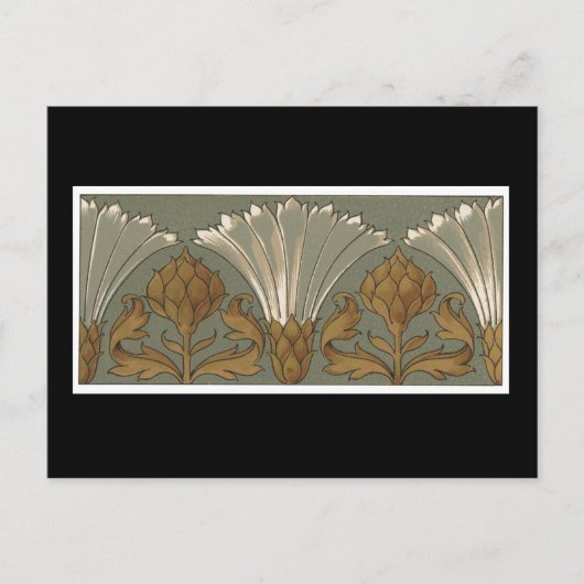 Carte Postale Déco Fleurs Ventilateurs Blanches Avec Or et Gris (Devant)