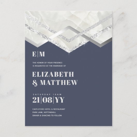 Carte Postale Déco Mariage minimaliste bleu argent Dusty (Devant)