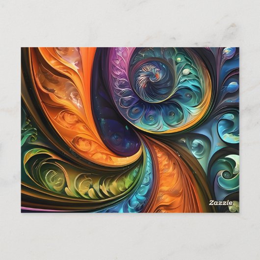 Carte Postale décochettes : design fractales moderne, coloré (Dos)