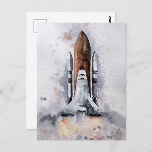 Carte Postale Décollage Spatial Vers L'Aquarelle De L'Espace (Devant / Derrière)