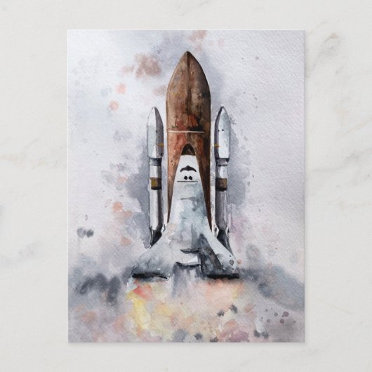 Carte Postale Décollage Spatial Vers L'Aquarelle De L'Espace (Devant)