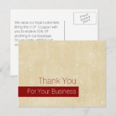 Carte Postale Décontracté Chic Beige Loyauté Merci VIP Coupon (Devant / Derrière)