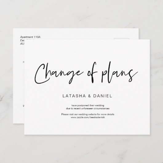 Carte Postale Décontracté Minimal, Changement de plan, Mariage R (Devant / Derrière)
