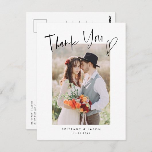 Carte Postale Décontracté Script Heart Modern Mariage Photo (Devant / Derrière)