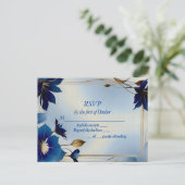 Carte Postale Décor bleu fleurs mariage RSVP (Debout devant)