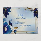 Carte Postale Décor bleu fleurs mariage RSVP (Devant)