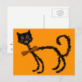 Carte Postale Décoration de Halloween Chat Noir Élastique (Devant / Derrière)