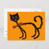 Carte Postale Décoration d'Halloween de chat noir Springy (Devant / Derrière)