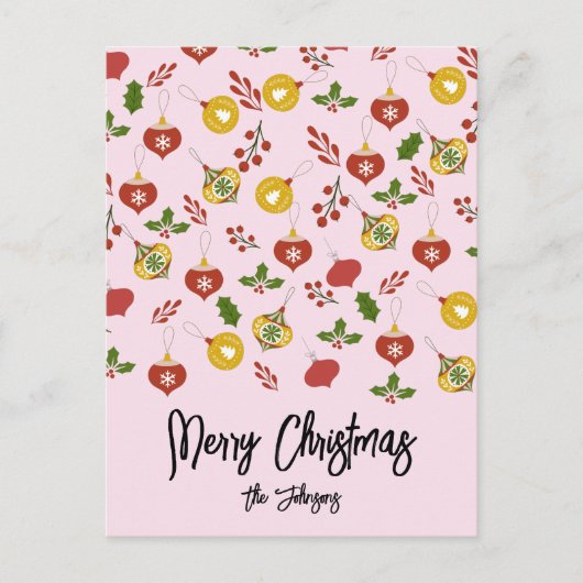 Carte Postale Décorations de Noël Verdure festive Rose (Devant)