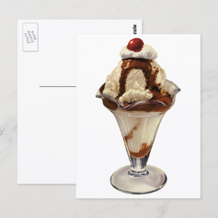 Carte Postale Décors de sundaes de glace au chocolat chaud vinta