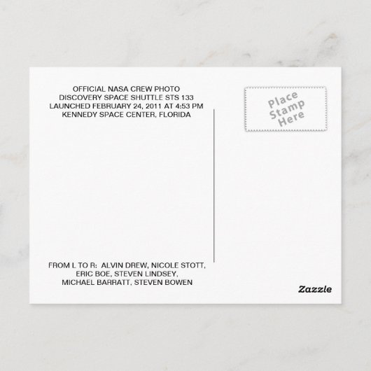 CARTE POSTALE DÉCOUVREZ L'ÉQUIPAGE STS 133 (Dos)