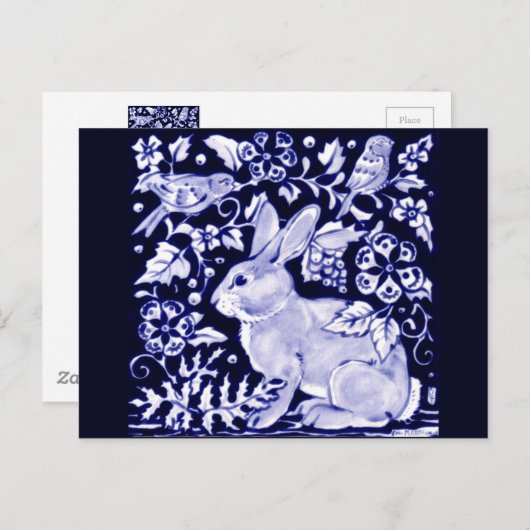 Carte Postale Dedham Blue Rabbit, Classic Blue & White Design (Devant / Derrière)