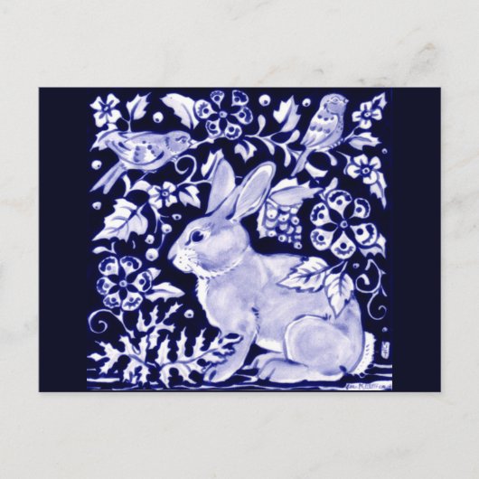 Carte Postale Dedham Blue Rabbit, Classic Blue & White Design (Devant)