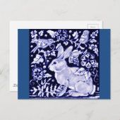 Carte Postale Dedham Blue Rabbit, Classic Blue & White Design (Devant / Derrière)