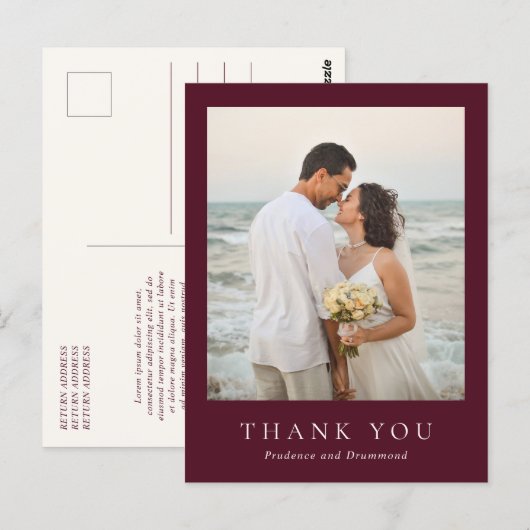 Carte Postale Deep Burgundy Elegant Classic Wedding Thank You (Devant / Derrière)