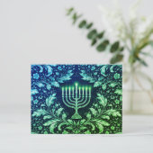 Carte Postale Deep Navy Menorah William Morris Pattern (Debout devant)