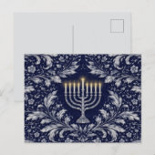 Carte Postale Deep Navy Menorah William Morris Pattern (Devant / Derrière)