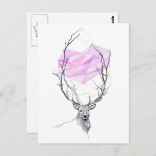 Carte Postale Deer and pink geometric heart drawing Animal art