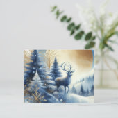 Carte Postale Deer in winter forest blue & gold design postcard (Debout devant)