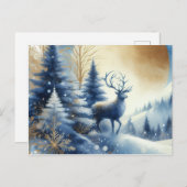 Carte Postale Deer in winter forest blue & gold design postcard (Devant / Derrière)