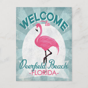 Carte Postale Deerfield Beach Floride Flamant rose rose Retro