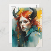 Carte Postale Déesse à cornes rouges (Devant / Derrière)