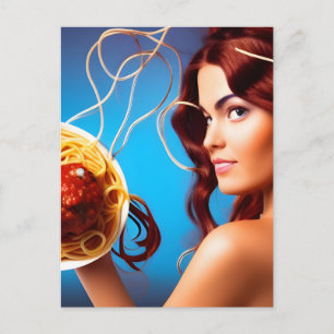 Carte Postale Déesse Avec Une Plaque De Spaghetti Et De Boules D