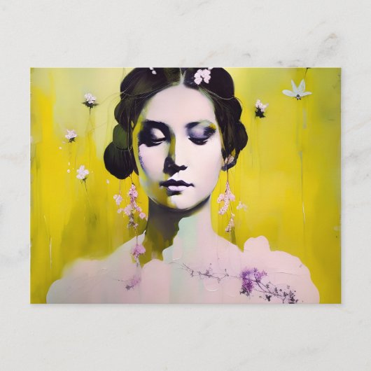 Carte Postale Déesse de printemps Jaunes et roses (Devant)