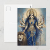 Carte Postale Déesse Durga avec Lion Divin Portrait Hindou Post (Devant / Derrière)
