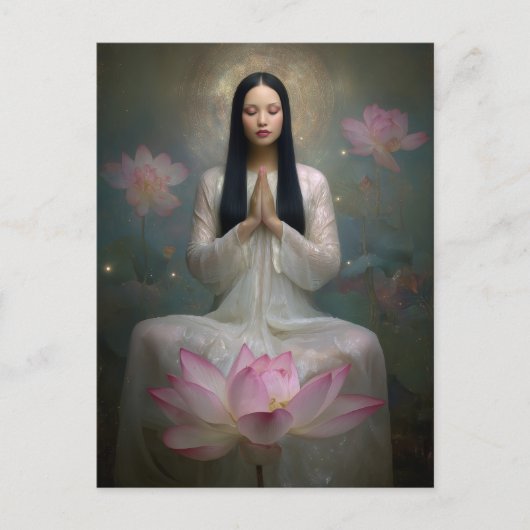 Carte Postale Déesse Éthérée Quan Yin Fleur Haute Fréquence (Devant)