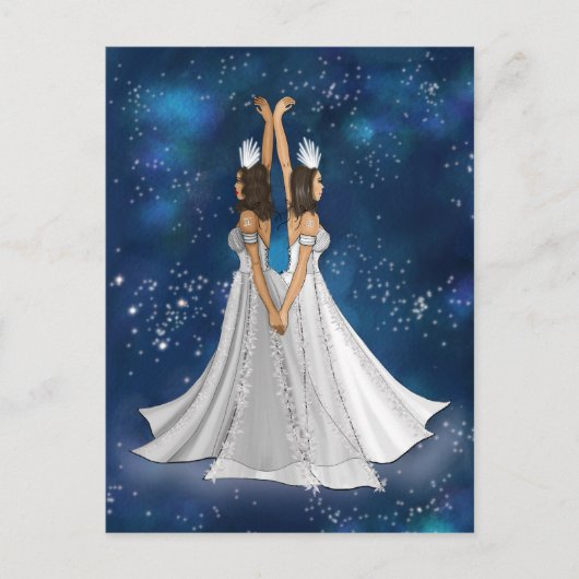 Carte Postale Déesse Zodiac Gemini dans l'espace céleste bleu (Devant)