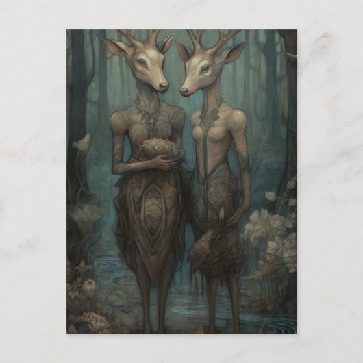 Carte Postale Déesses cerfs dans les bois (Devant)