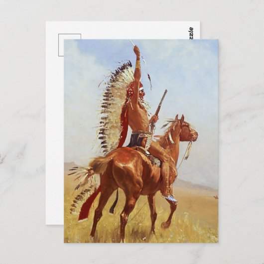 Carte Postale "Défiance" Western Art par Frederic Remington (Devant / Derrière)