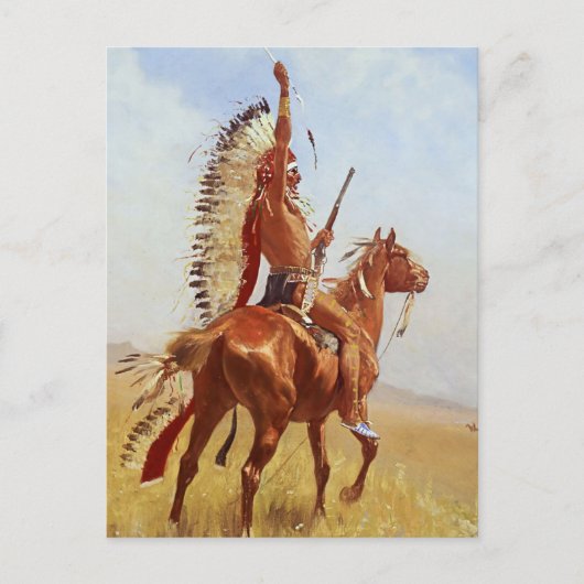 Carte Postale "Défiance" Western Art par Frederic Remington (Devant)