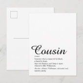 Carte Postale Définition de Cousin pour toujours Écriture Élégan (Devant / Derrière)