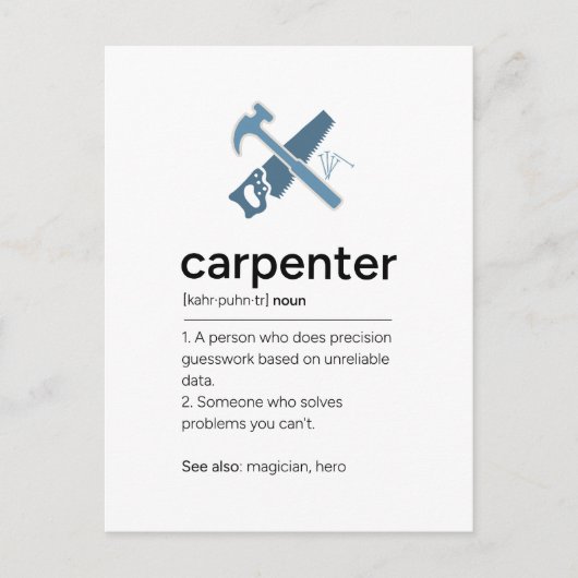Carte Postale Définition de menuisier avec outils (Devant)
