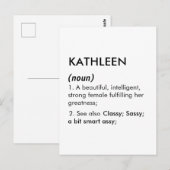 Carte Postale Définition de nom Kathleen modifiable, nom personn (Devant / Derrière)