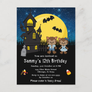 Carte Postale Déguisement Halloween Anniversaire Loup-Garou Bleu