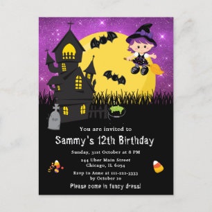 Carte Postale Déguisement Halloween Anniversaire Sorcière Violet