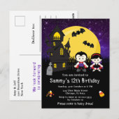 Carte Postale Déguisement Halloween Anniversaire Vampires Violet (Devant / Derrière)
