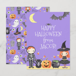 Carte Postale Déguisement Halloween aquarelle mignon pour enfant