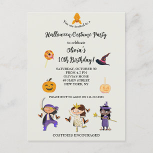 Carte Postale Déguisement Halloween Fête d'anniversaire Enfants 