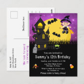 Carte Postale Déguisement Halloween Sorcière Violette Anniversai (Devant / Derrière)